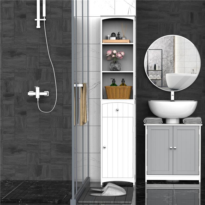 MOBILETTO A COLONNA MDF SALVASPAZIO PER BAGNO 35X24X170 CM BIANCO