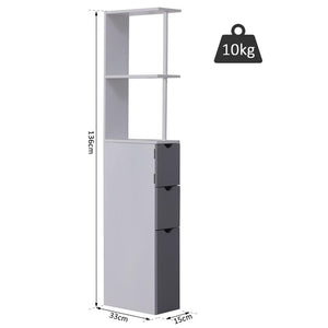 MOBILETTO A COLONNA DA BAGNO SALVASPAZIO 15X33X136 CM IN LEGNO BIANCO E GRIGIO
