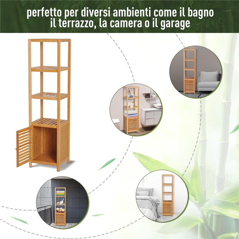MOBILE A COLONNA PER BAGNO CON 4 RIPIANI E UN ARMADIETTO 36 X 33 X 140 CM