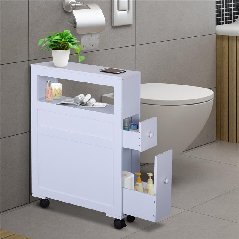 MOBILETTO DA BAGNO IN LEGNO CON RIPIANO E  2 CASSETTI 16X52X66 CM BIANCO