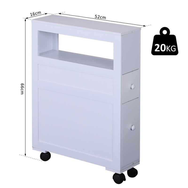 MOBILETTO DA BAGNO IN LEGNO CON RIPIANO E  2 CASSETTI 16X52X66 CM BIANCO