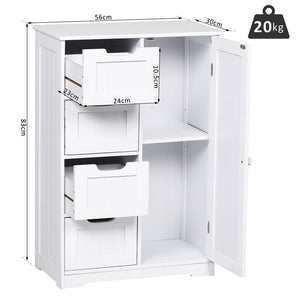 MOBILETTO DA BAGNO CON ANTA E CASSETTI 56 X 30 X 83 CM BIANCO