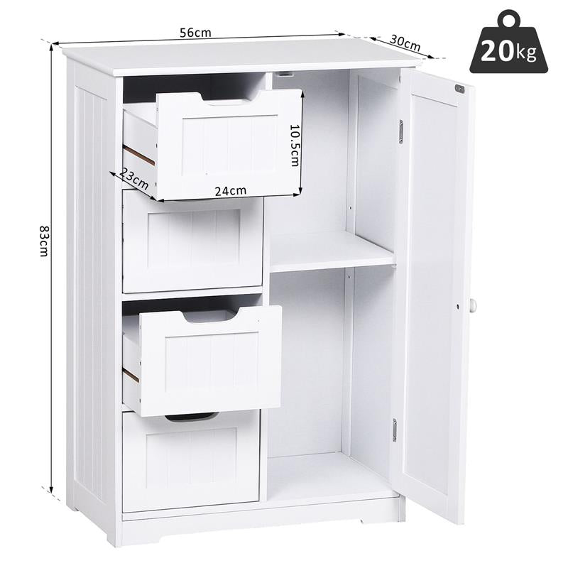 MOBILETTO DA BAGNO CON ANTA E CASSETTI 56 X 30 X 83 CM BIANCO