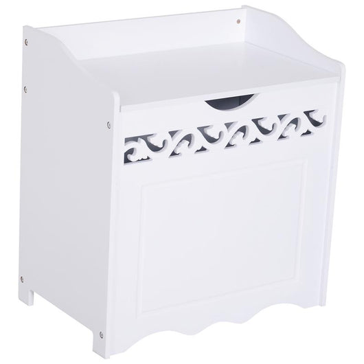 MOBILETTO IN LEGNO PORTABIANCHERIA CON DECORO INTAGLIATO 55 X 34 X 58 CM BIANCO