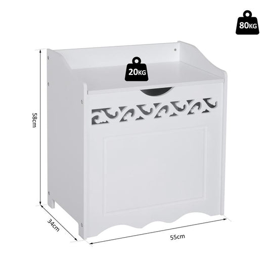 MOBILETTO IN LEGNO PORTABIANCHERIA CON DECORO INTAGLIATO 55 X 34 X 58 CM BIANCO