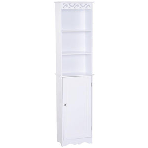 MOBILETTO A COLONNA PER BAGNO IN LEGNO CON DECORO FLOREALE 40X23X160 CM BIANCO