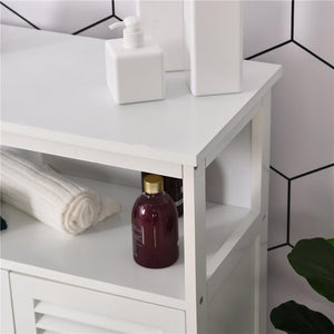 MOBILETTO DA BAGNO IMPERMEABILE CON 2 RIPIANI E ARMADIETTO MDF BIANCO