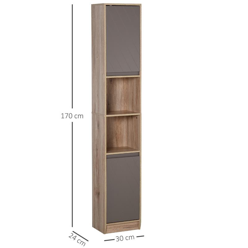 MOBILETTO PER BAGNO IN LEGNO CON 2 ARMADIETTI E 6 RIPIANI 30 X 24 X 170 CM