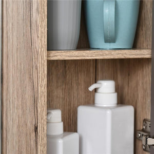 ARMADIETTO PENSILE PER BAGNO CON ANTA A SPECCHIO GRIGIO E ROVERE