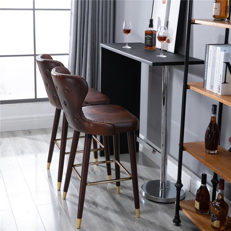 SET 2 SGABELLI DA BAR ALTI IMBOTTITI IN STILE INDUSTRIAL MARRONE E ORO