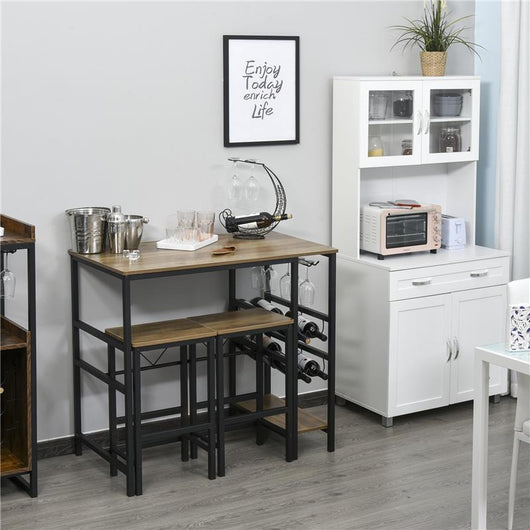 SET TAVOLO CON 2 SGABELLI ALTI DA BAR PORTABOTTIGLIE E PORTABICCHIERI