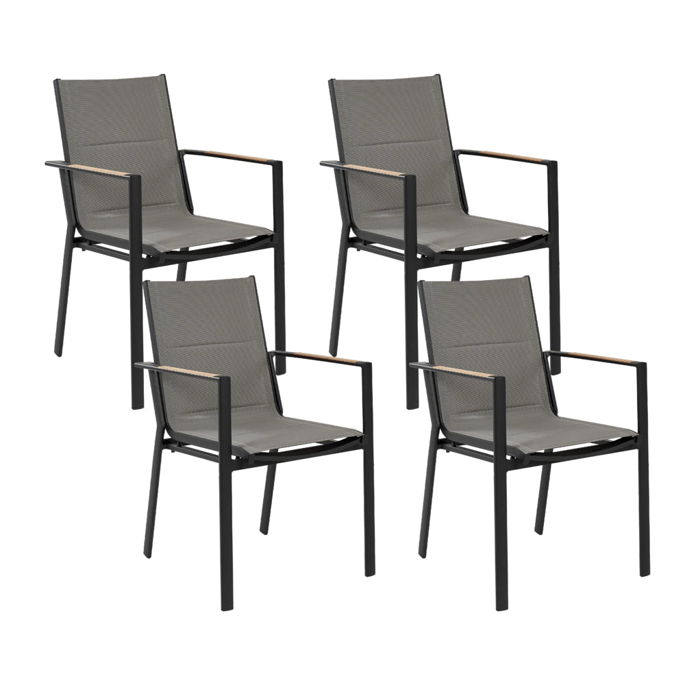 Set di 4 sedie da giardino in metallo nero grigio chiaro con cuscini in legno moderno