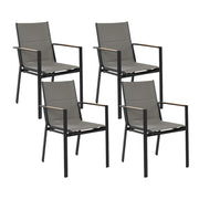Set di 4 sedie da giardino in metallo nero grigio chiaro con cuscini in legno moderno