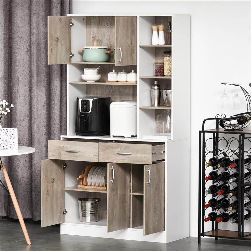 MOBILE BUFFET DISPENSA CUCINA BIANCO E LEGNO ANTE CASSETTI VANI APERTI