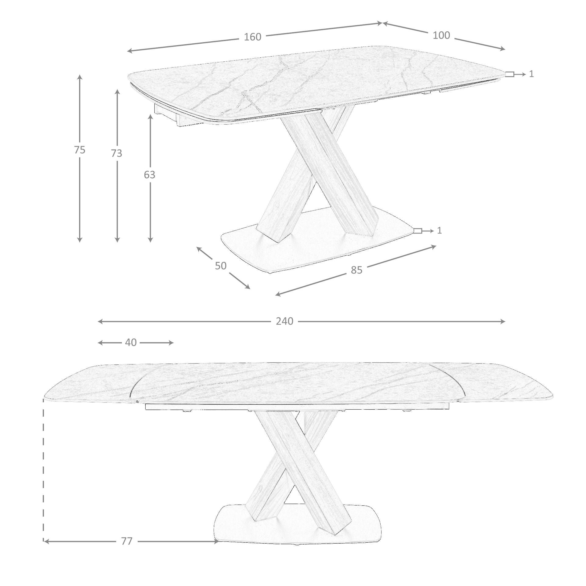 Tavolo da pranzo ovale allungabile con marmo porcellanato e fusto in noce