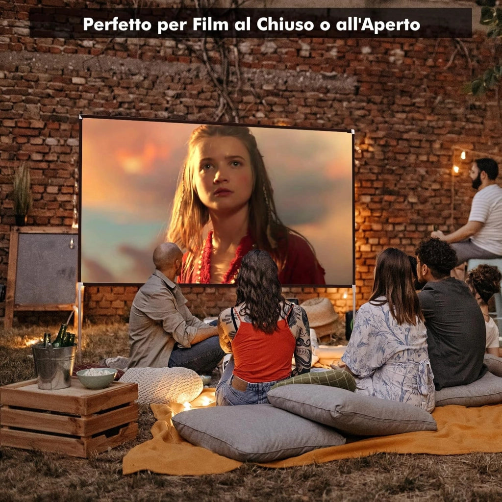 Schermo per Proiettore da 100 Pollici con Supporto, Schermo Cinematografico con Angolo di Visione di 160°, Tessuto Premium, Telaio in Alluminio e Base in Acciaio