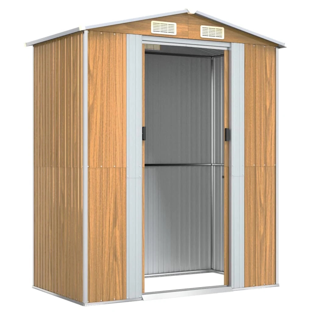 Casetta da giardino cabina ripostiglio capanno da esterno capanno per attrezzi robusta colore chiaro 192 x 108 x 223 cm acciaio zincato marrone 02_0022300