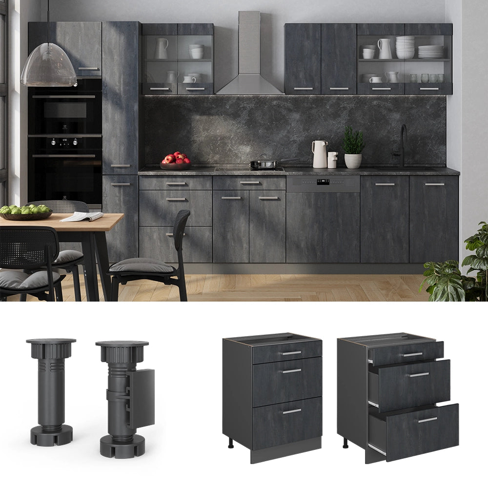 Vicco Mobiletto base per cucina Calcestruzzo nero 60 cm PL Marmo