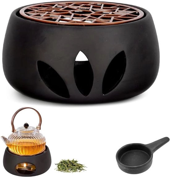 Porta caffè e the con contenitore in porcellana - Holleva con luce per tazza - Design a rilievo - Riscaldatore per caffè e the - Nero