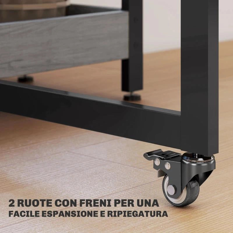 TAVOLO PIEGHEVOLE A 2 RIBALTE PER 4 PERSONE CON 2 RIPIANI APERTI, IN LEGNO E METALLO, 133.4X80X75 CM, GRIGIO