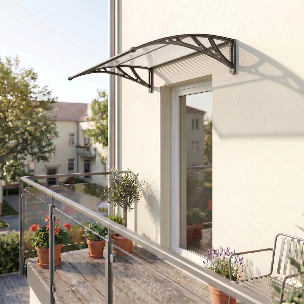 Pensilina per Ingresso Mellerud in Policarbonato 120 x 80 cm Trasparente / Nero [en.casa]