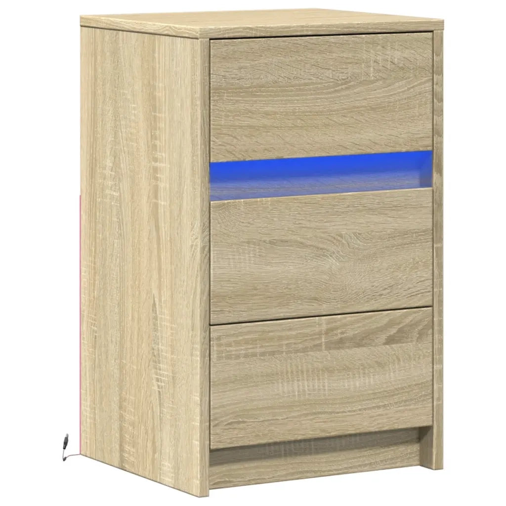 Comodino con Luci LED Rovere Sonoma in Legno Multistrato