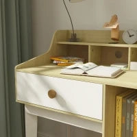 Set Scrivania per Bambini e Sedia in Legno con Scaffale e Cassetto, Età 3-10 Anni, Bianco e Legno