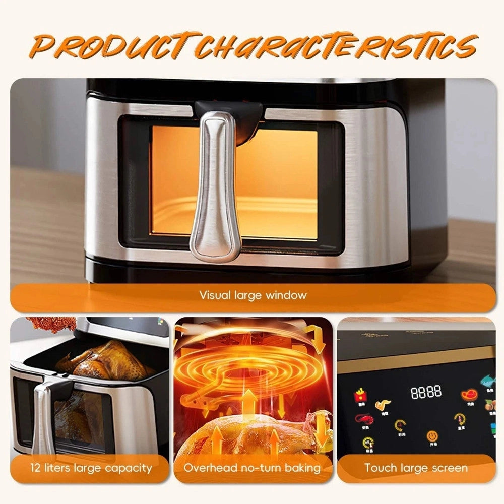 Trade Shop - Friggitrice Ad Aria 15lt Touch Led 8 Programmi Finestra Visibile Senza Olio + 50pz Carta -