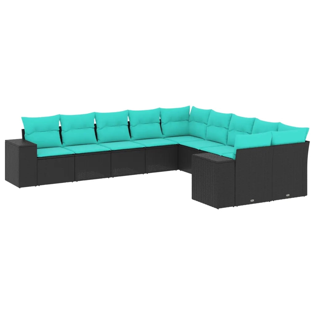 Set Divani da Giardino 10 pz con Cuscini Nero in Polyrattan 3223106