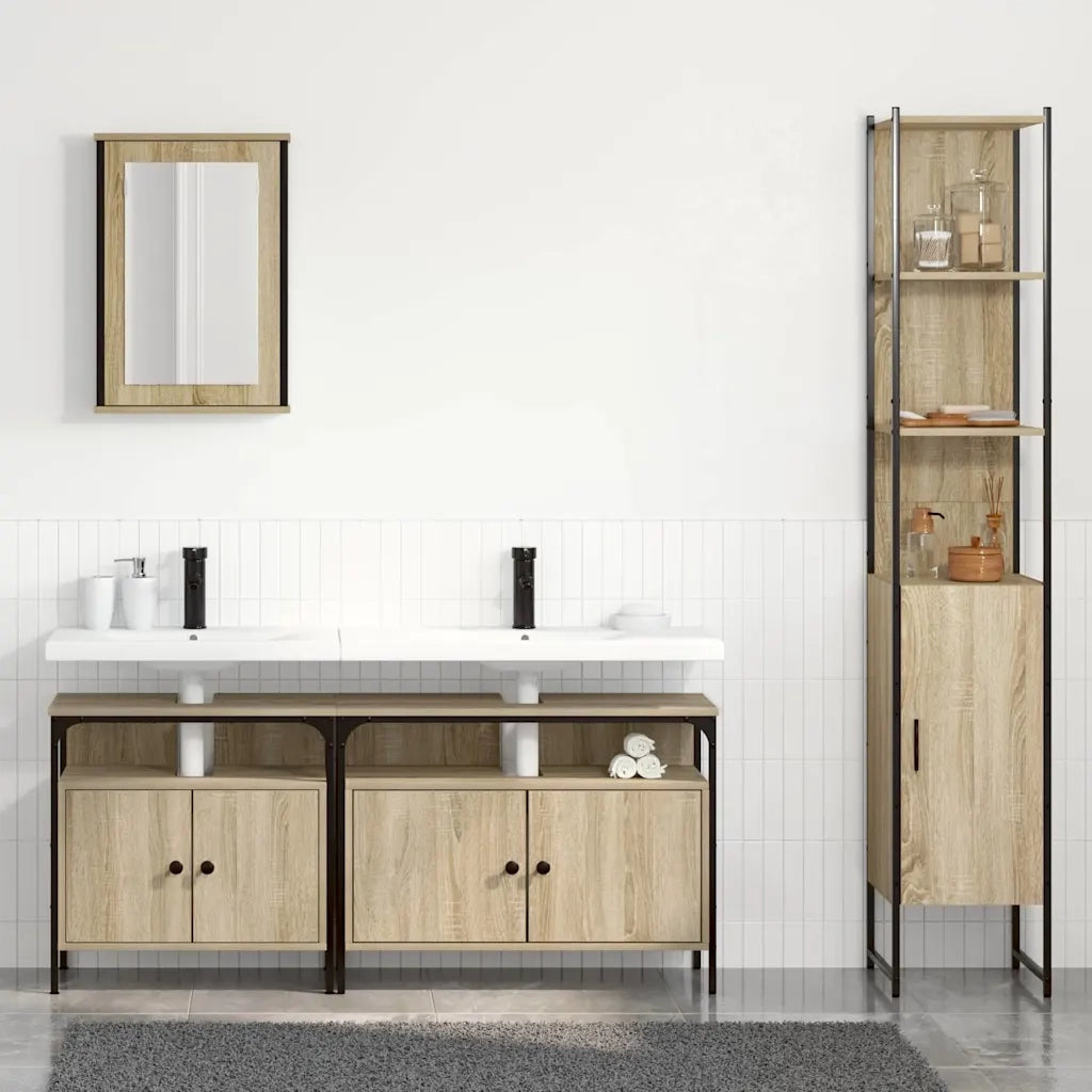 Set di mobili per il bagno con lo scaffale 4 pcs Rovere Sonoma