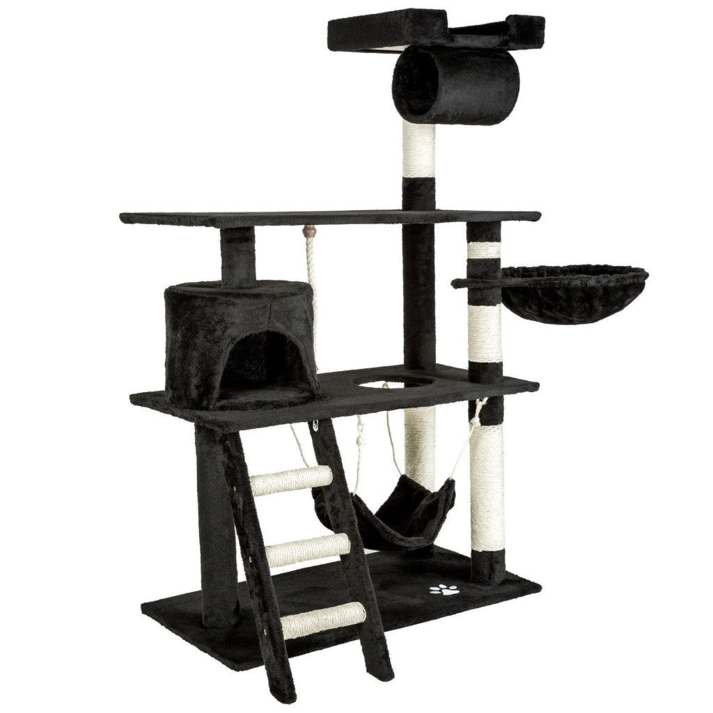 Tiragraffi albero per gatti cuccia per gatti peluche nero 141 cm 08_0000514