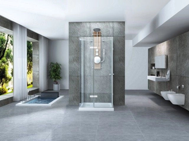 Box doccia Cristallo 8 MM frameless tre lati fisso piu' apertura doppio battente - Misura: 70 x 100 x 70 x h195