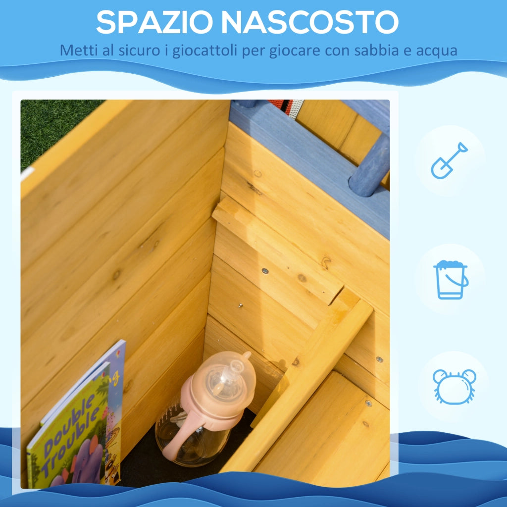 Casetta Pirati Sabbiera per Bambini in Legno con Contenitore ¨C Zephmum ¨C 158x78x45.5 cm