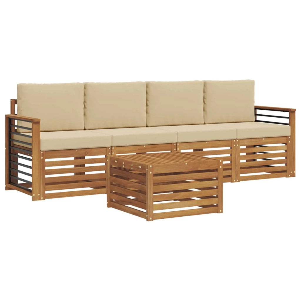 Set divani 5 pcs Naturale e Beige Legno di Acacia Massello 3374343