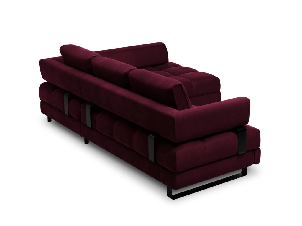 Cosmopolitan Design - Divano convertibile angolare destro con contenitore "Clinton" 5 posti in velluto rosso scuro 