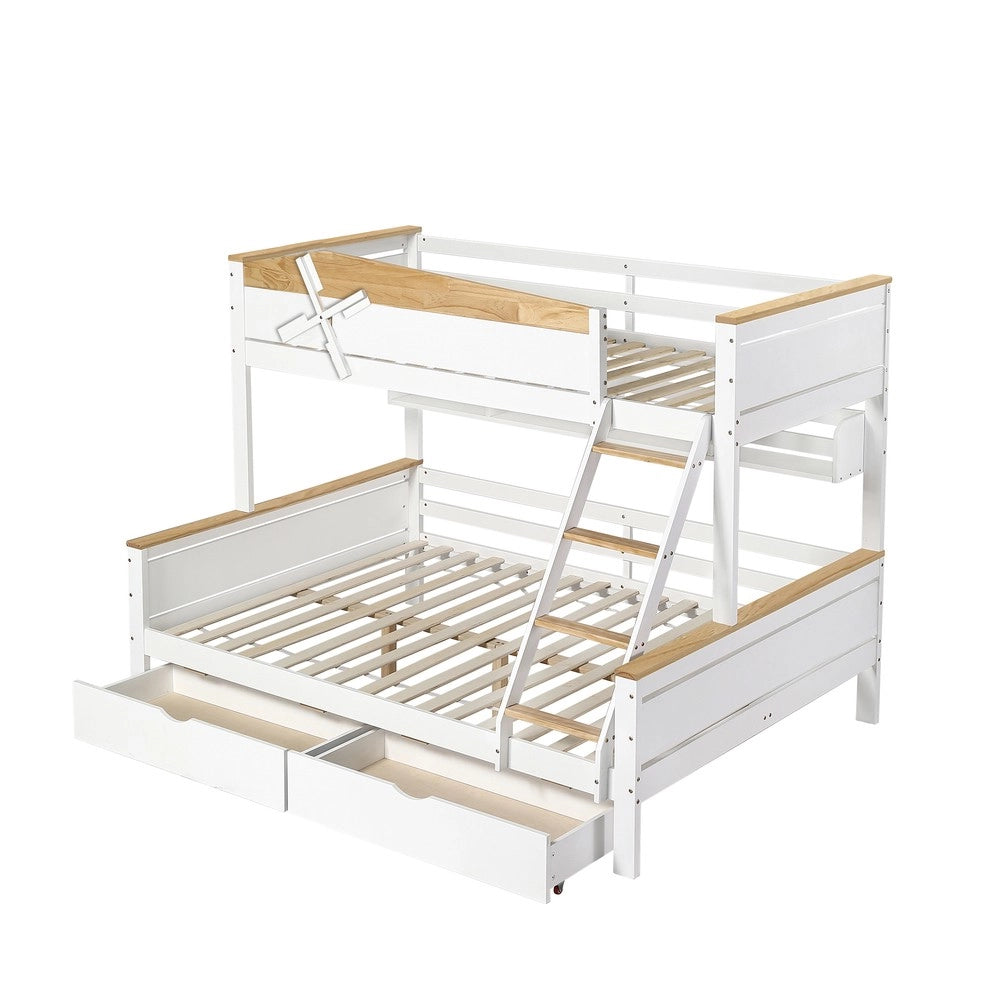 Letto a Castello con Cassetti e Ripiani ¨C MINIMAL ¨C Pino, Bianco/Naturale, 90x200 & 140x200