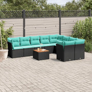 Set Divani da Giardino 10 pz con Cuscini Nero in Polyrattan