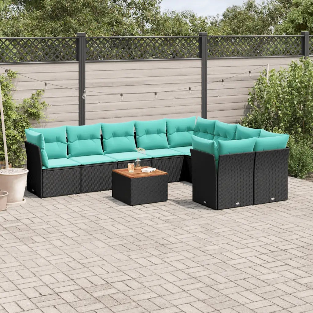 Set Divani da Giardino 10 pz con Cuscini Nero in Polyrattan