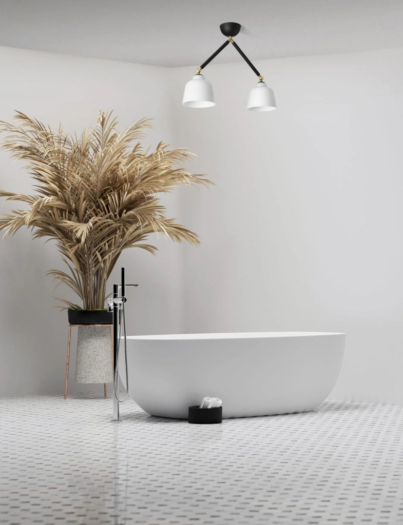 NEORETRO SOFFITTO 2 LUCI SNODABILE STRUTTURA NERA DIFFUSORE VETRO SOFFIATOBIANCHI ATTACCO E27