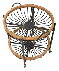 Carrello 2 Ripiani 57x55,5x62,5 cm con Ruote in Metallo e Rattan