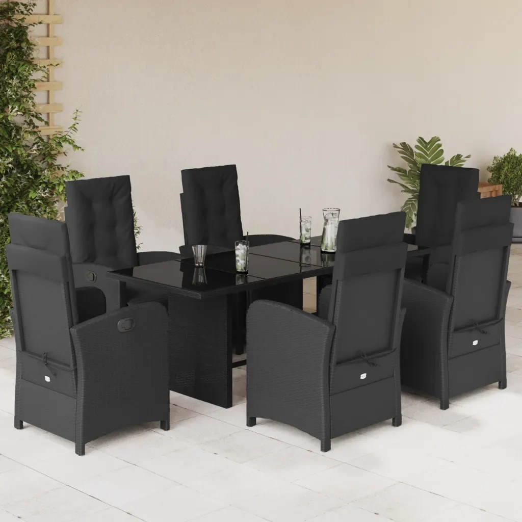 Set da Pranzo da Giardino 7 pz Nero con Cuscini in Polyrattan 3212488