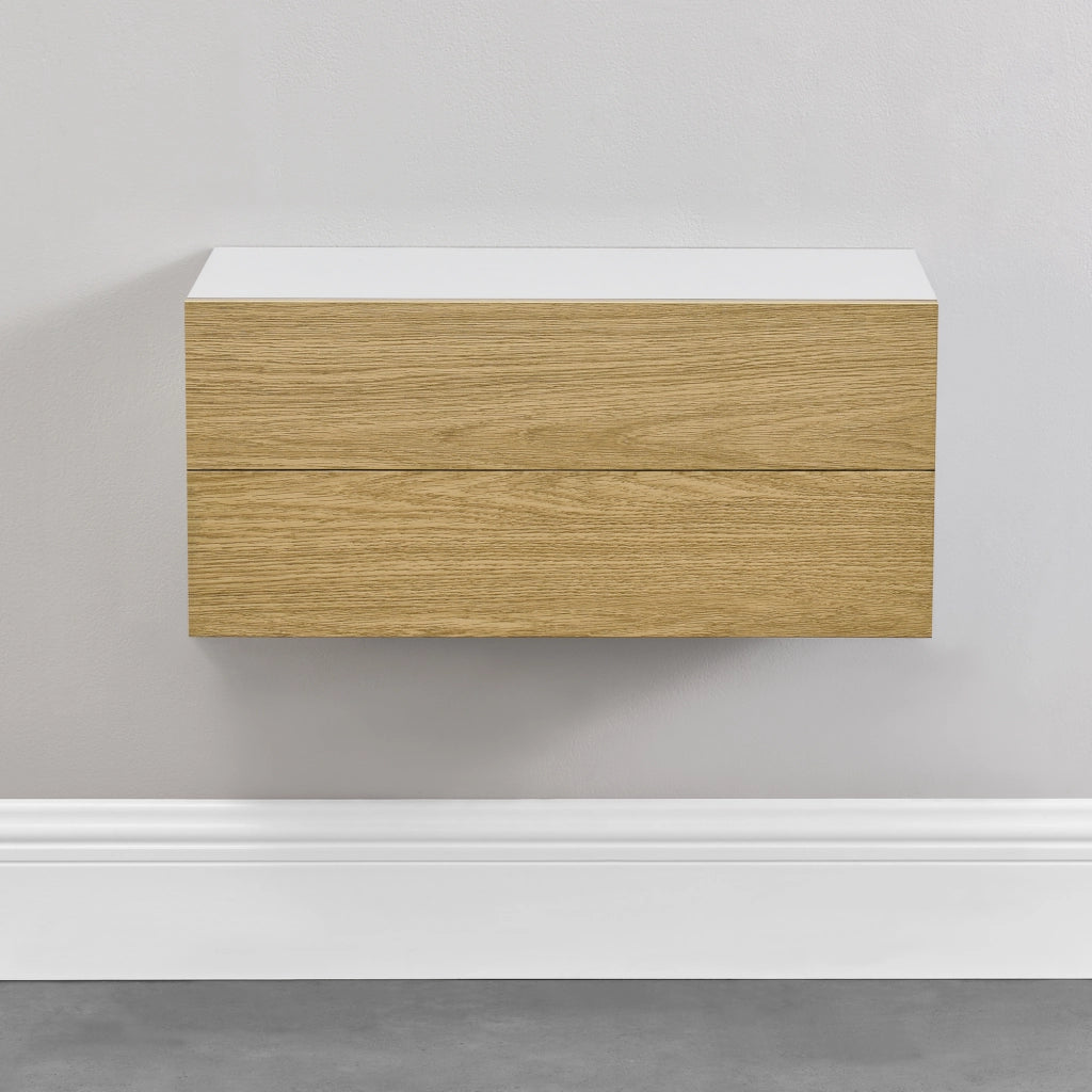 Set di 2 Mensole da Parete con Cassetto Integrato 50x24x12 cm - Bianco / Effetto Legno [en.casa]