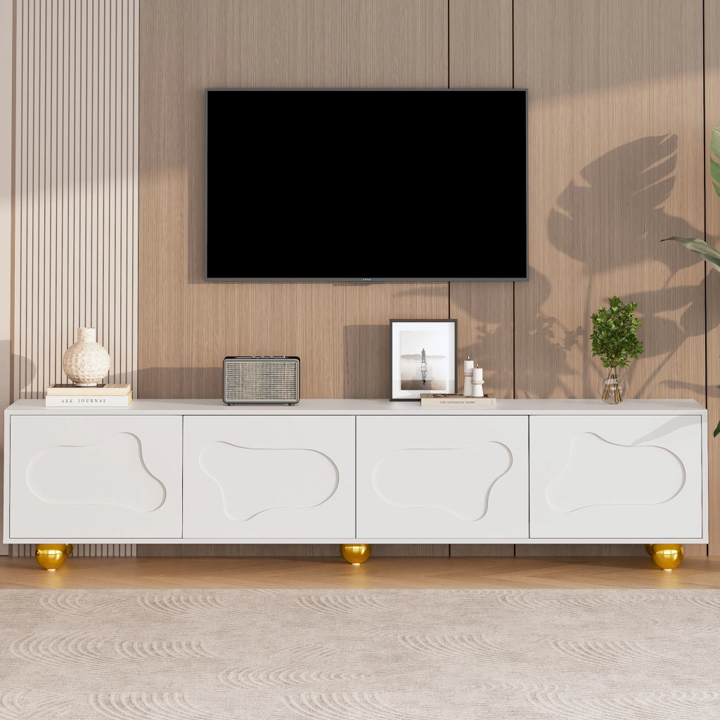MOBILE TV 180x40x45 cm Bianco con 2 vani e 4 ante a forma di nuvola