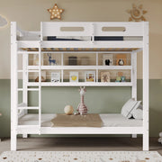 Letto a Castello Singolo con Ripiani e Scala ¨C MINIMAL ¨C Pino e MDF, Bianco, 90x200