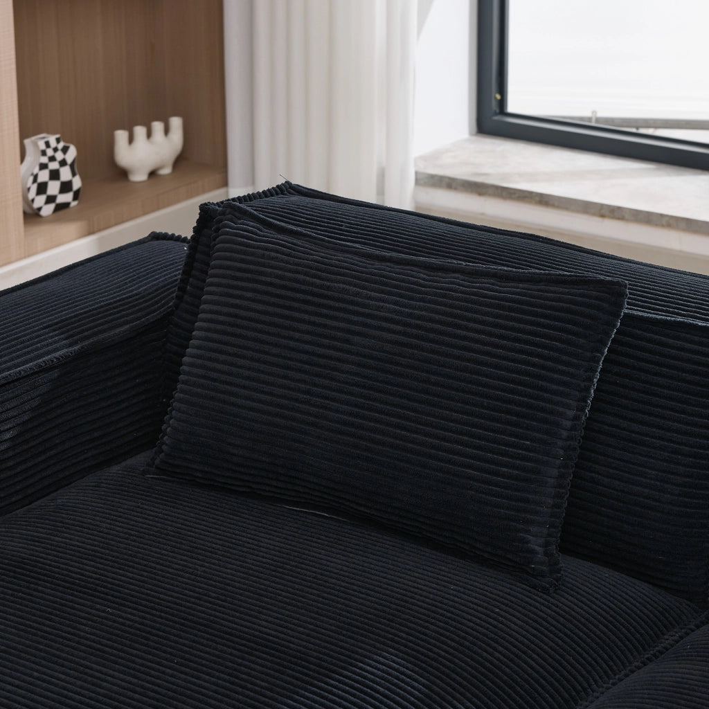 Divano dritto compatto per casa e ufficio con cuscino elastico e rivestimento resistente in poliestere nero 235 cm