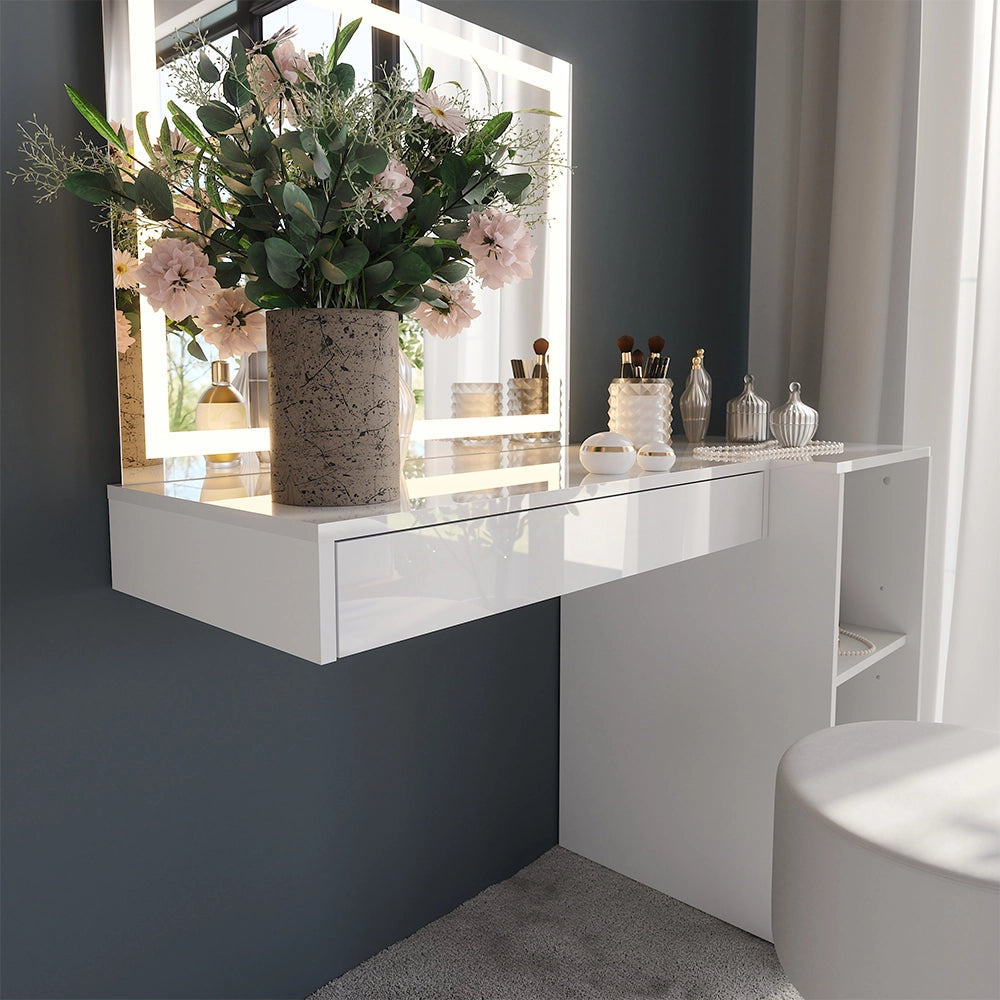 Vicco Tavolo da toeletta Bianco/bianco lucido 120 cm 4 parti