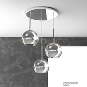 SOSP. BIANCO TONDA 3 LUCI VETRI TUTTI MEDIO CROMO 1155BI-S3 TM-CR