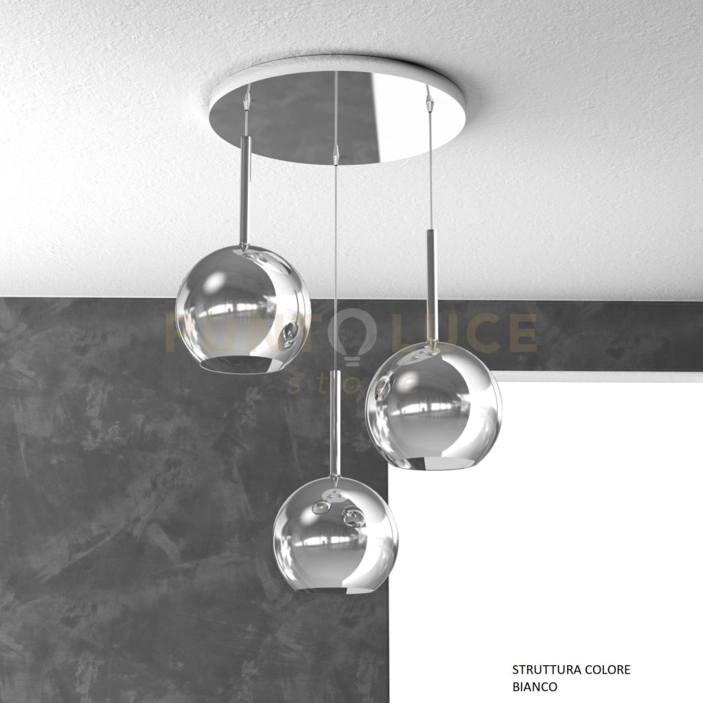 SOSP. BIANCO TONDA 3 LUCI VETRI TUTTI MEDIO CROMO 1155BI-S3 TM-CR