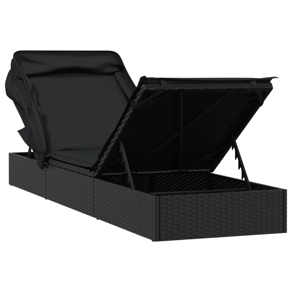 Lettino prendisole con tettuccio pieghevole 213 x 63 x 97 cm resina intrecciata nera 02_0012209