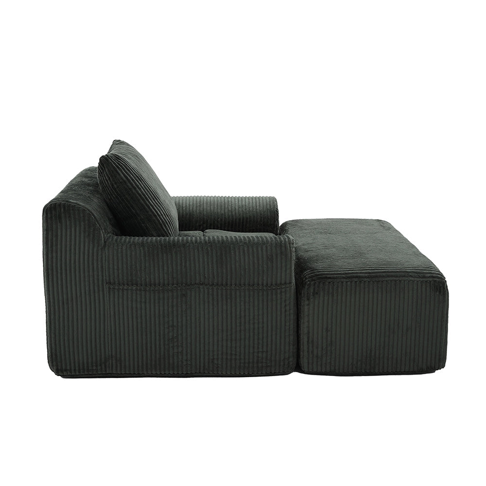Poltrona oversize - Xylo - Velluto costato con tasche laterali, pouf e nessun assemblaggio